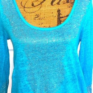 Coverup -INC Beach turquoise and rhinestones Epic cover up swim Small EUC